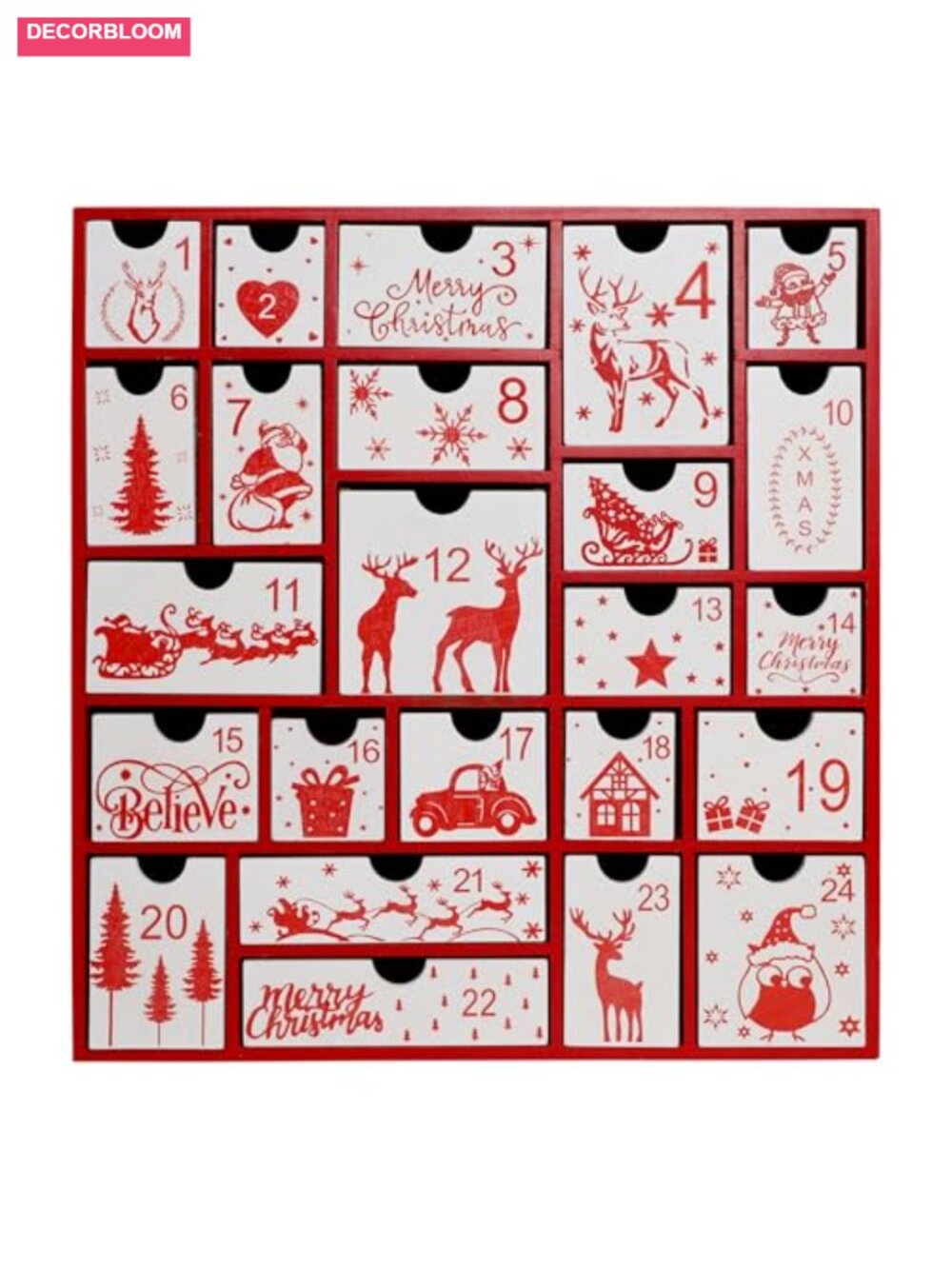 Wooden Christmas Advent Calendar 24 Drawers Countdown Reusable Tabletop Holiday